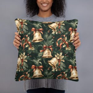 Alternative view of Festive Charm Retro Golden Bells Holiday Design Throw Pillow