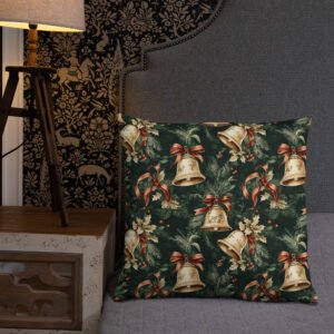 Festive Charm Retro Golden Bells Holiday Design Throw Pillow